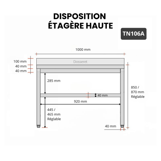 Table inox 1000 x 600 mm adossée ECO / GOLDINOX