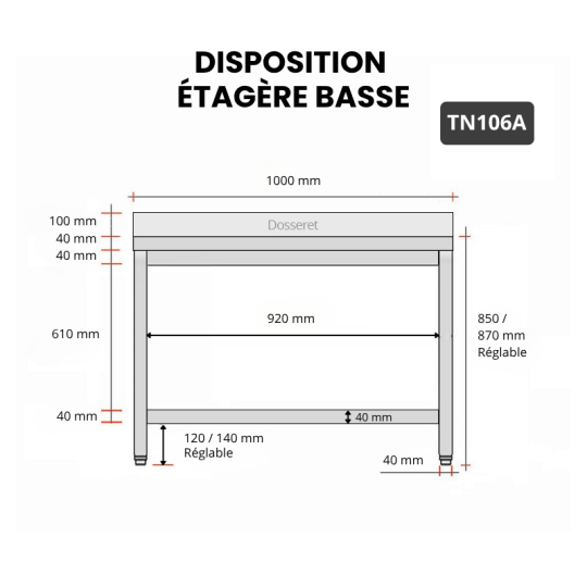 Table inox 1000 x 600 mm adossée ECO / GOLDINOX