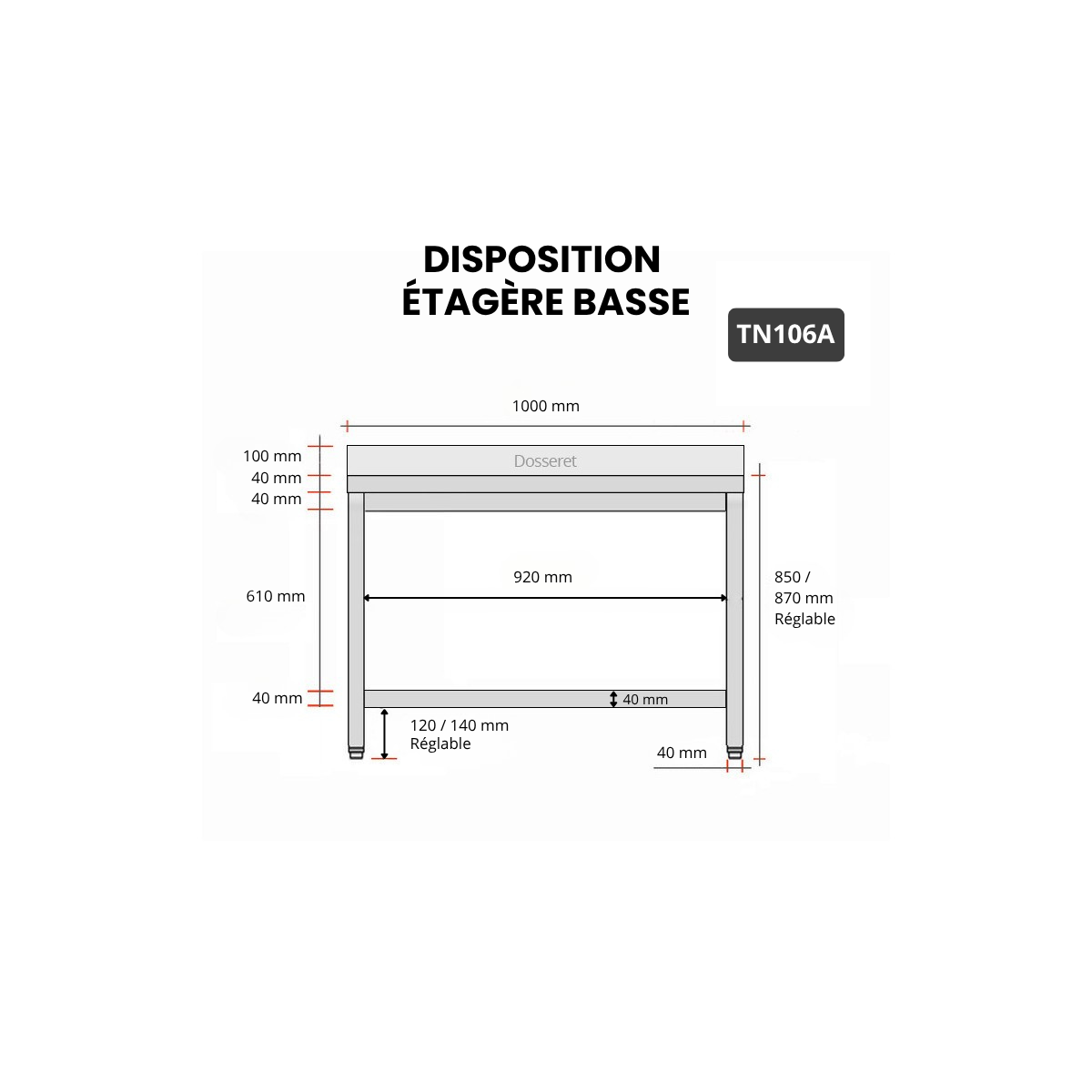 Table inox 1000 x 600 mm adossée ECO / GOLDINOX