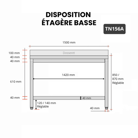 Table inox 1500 x 600 mm adossée ECO / GOLDINOX