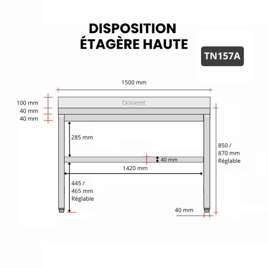 Table inox 1500 x 700 mm adossée PREMIUM / GOLDINOX 