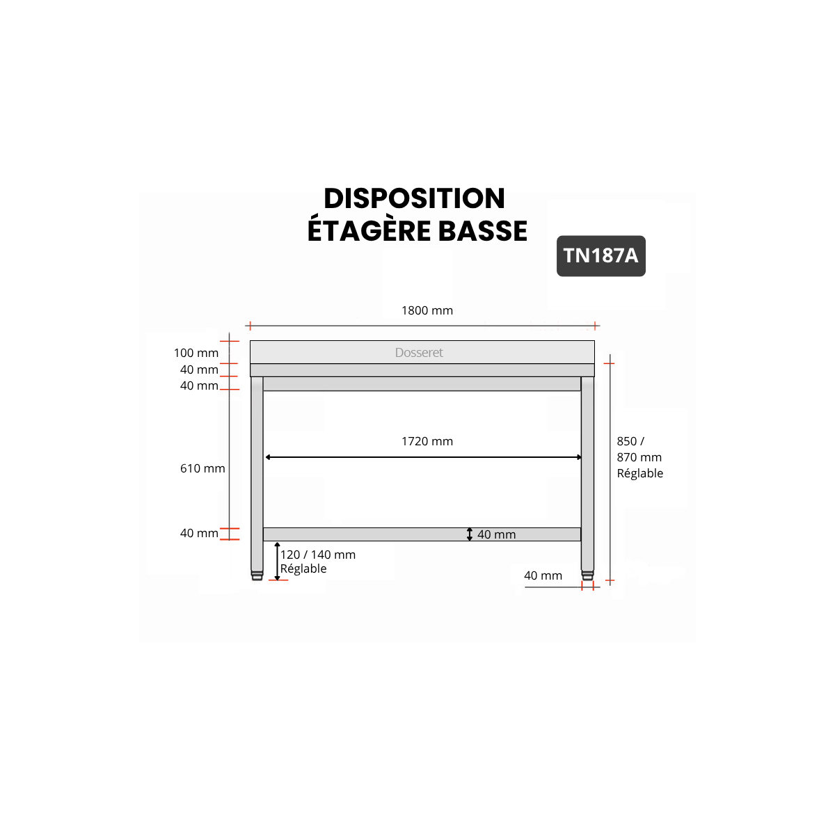 Table inox 1800 x 700 mm adossée PREMIUM / GOLDINOX 