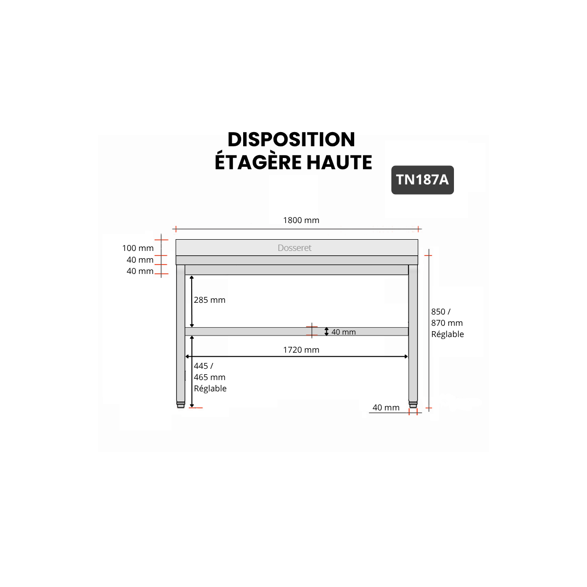Table inox 1800 x 700 mm adossée PREMIUM / GOLDINOX 