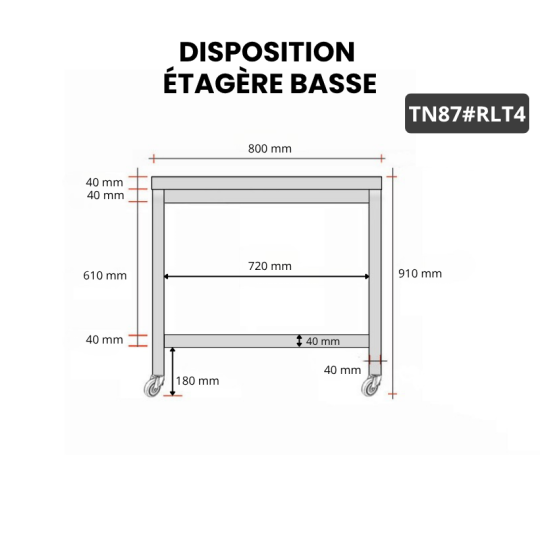 Table inox 800 x 700 mm sur roulettes / GOLDINOX 