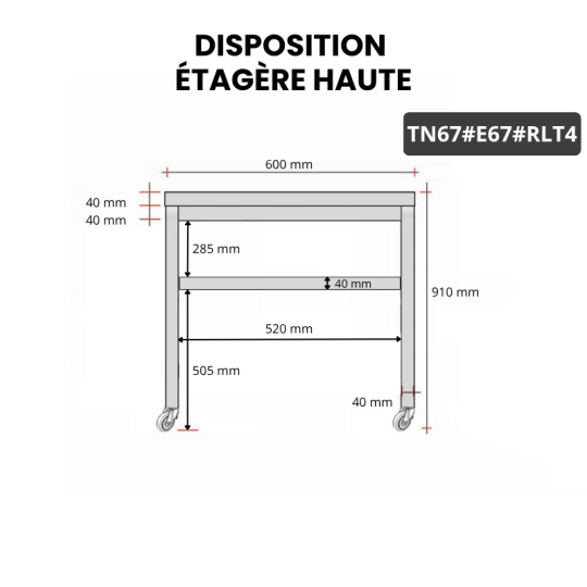 Table inox 700 x 700 mm avec 2 étagères sur roulettes / GOLDINOX