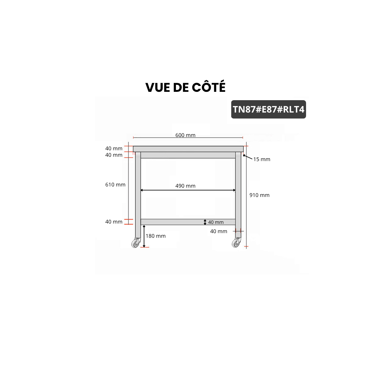 Table inox 800 x 700 mm avec 2 étagères sur roulettes / GOLDINOX