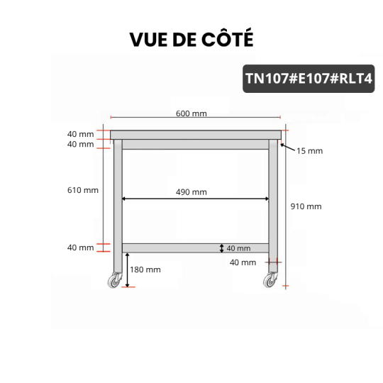 Table inox 1000 x 700 mm avec 2 étagères sur roulettes / GOLDINOX