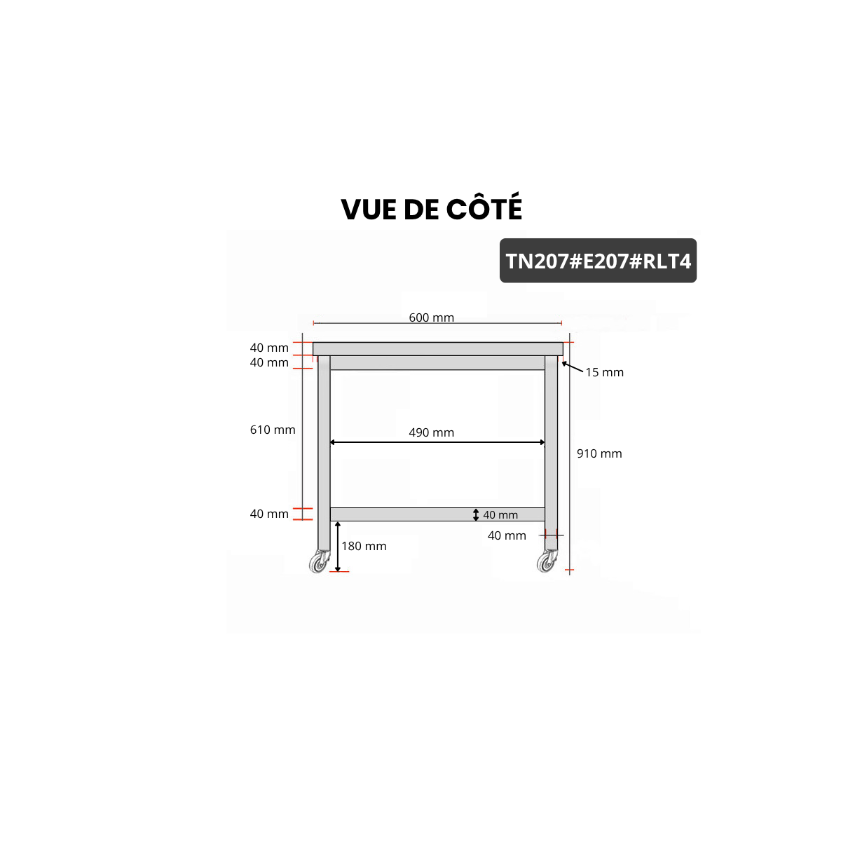 Table inox 2000 x 700 mm avec 2 étagères sur roulettes / GOLDINOX