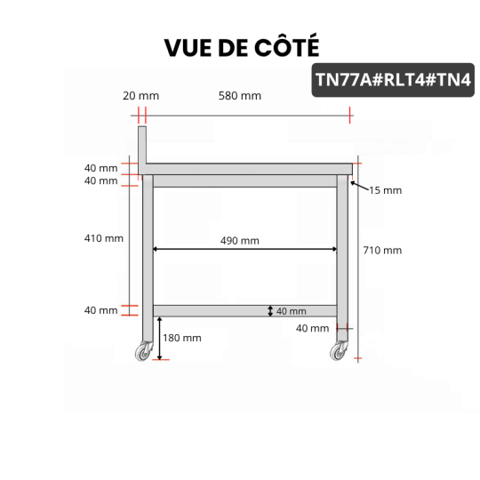 Table inox soubassement 700 x 700 mm adossée sur roulettes / GOLDINOX