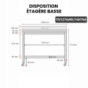 Table inox soubassement 1200 x 700 mm adossée sur roulettes / GOLDINOX