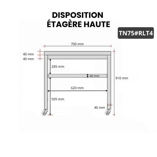 Table inox 700 x 500 mm sur roulettes / GOLDINOX
