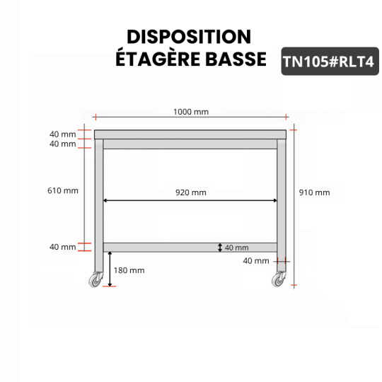 Table inox 1000 x 500 mm sur roulettes / GOLDINOX