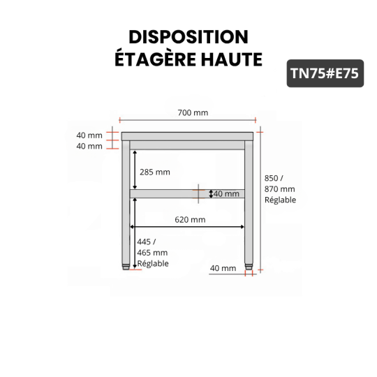 Table inox 700 x 500 mm avec 2 étagères / GOLDINOX