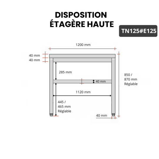 Table inox 1200 x 500 mm avec 2 étagères / GOLDINOX