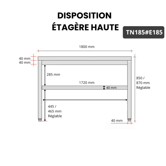 Table inox 1800 x 500 mm avec 2 étagères / GOLDINOX