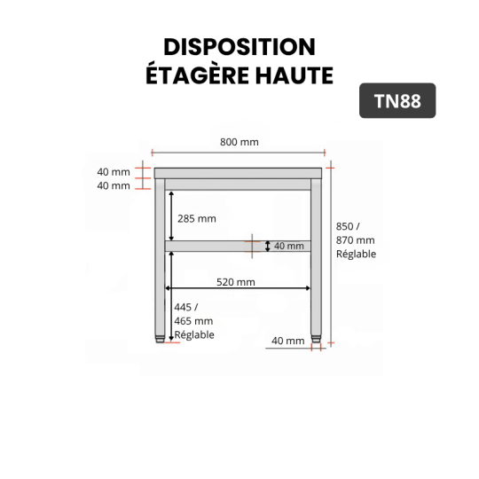 Table inox 800 x 800 mm / GOLDINOX 
