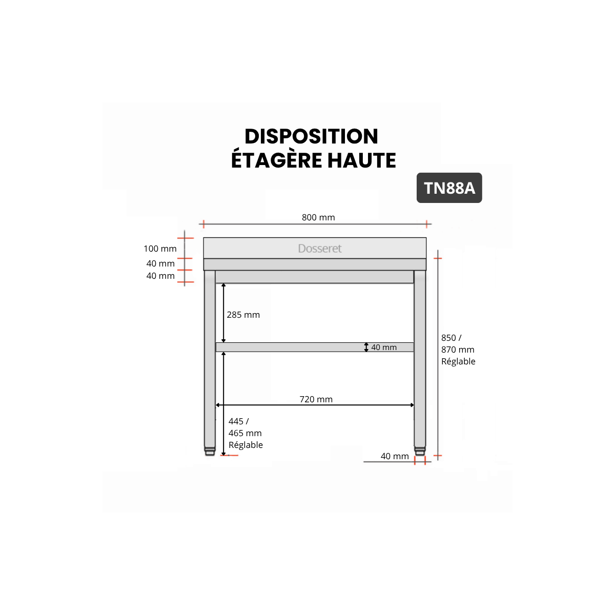 Table inox 800 x 800 mm adossée / GOLDINOX