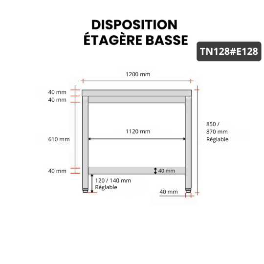 Table inox 1200 x 800 mm avec 2 étagères / GOLDINOX