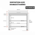 Table inox 1200 x 800 mm adossée avec 2 étagères / GOLDINOX