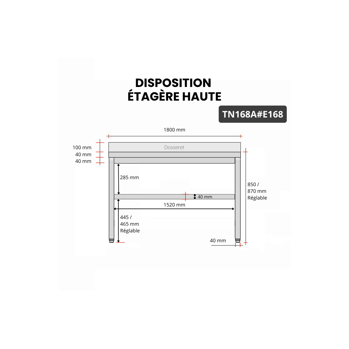 Table inox 1600 x 800 mm adossée avec 2 étagères / GOLDINOX