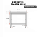 Table inox 800 x 800 mm adossée avec 2 étagères sur roulettes / GOLDINOX