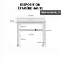 Table inox 800 x 800 mm adossée avec 2 étagères sur roulettes / GOLDINOX