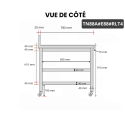 Table inox 800 x 800 mm adossée avec 2 étagères sur roulettes / GOLDINOX