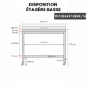 Table inox 1200 x 800 mm adossée avec 2 étagères sur roulettes / GOLDINOX