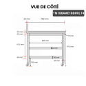 Table inox 1800 x 800 mm adossée avec 2 étagères sur roulettes / GOLDINOX