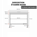 Table inox soubassement 1000 x 800 mm adossée avec renfort sur roulettes / GOLDINOX 