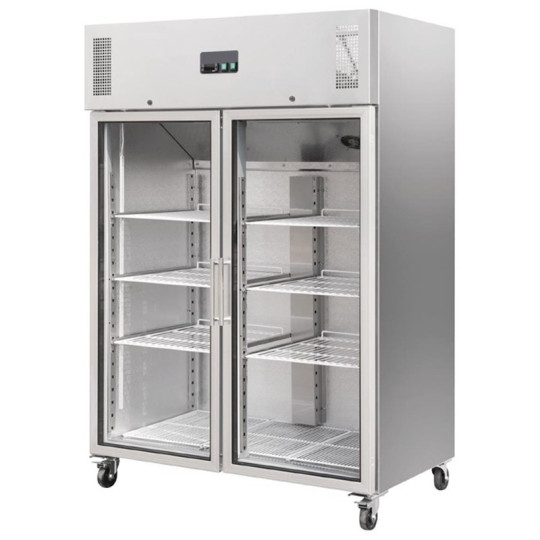Réfrigérateur inox 1200 L / GN 2/1 / 2 portes vitrées