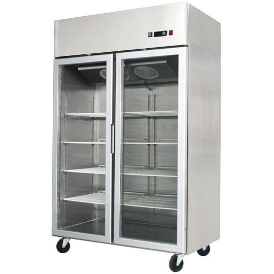 Réfrigérateur inox 1300 L / Tropicalisé / 2 portes vitrées
