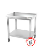 Table de travail inox sur roulettes avec étagère inférieure profondeur 600 mm