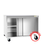 Meuble bas inox sur roulettes avec portes coulissantes profondeur 600 mm