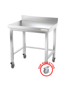 Table de travail inox sur roulettes avec renfort et dosseret profondeur 500 mm
