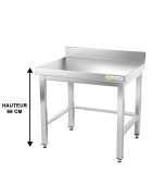  Table de travail inox soubassement avec renfort et dosseret profondeur 500 mm