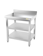 Table de travail inox avec 2 étagères inférieures et dosseret profondeur 600 mm