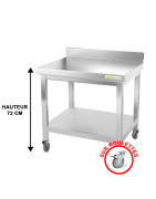 Table de travail inox soubassement sur roulettes avec dosseret profondeur 700 mm