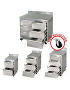 Meuble tiroirs inox sur roulettes avec dosseret profondeur 700 mm