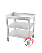 Table de travail inox sur roulettes avec 2 étagères inférieures profondeur 800 mm