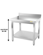Table de travail inox soubassement avec dosseret profondeur 800 mm