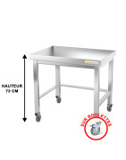 Table de travail inox soubassement sur roulettes avec renfort profondeur 800 mm