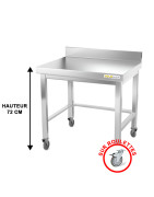 Table de travail inox soubassement sur roulettes avec renfort et dosseret profondeur 800 mm