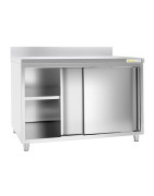 Meuble bas inox avec portes coulissantes et dosseret profondeur 800 mm