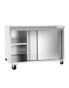 Meuble bas inox sur roulettes avec portes coulissantes profondeur 800 mm