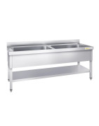 Plonge inox 2 grandes cuves - Profondeur 700 mm