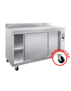 Armoire chauffante sur roulettes avec portes coulissantes et dosseret profondeur 600 mm