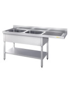 Plonge inox lave-vaisselle 2 bacs - Profondeur 700 mm
